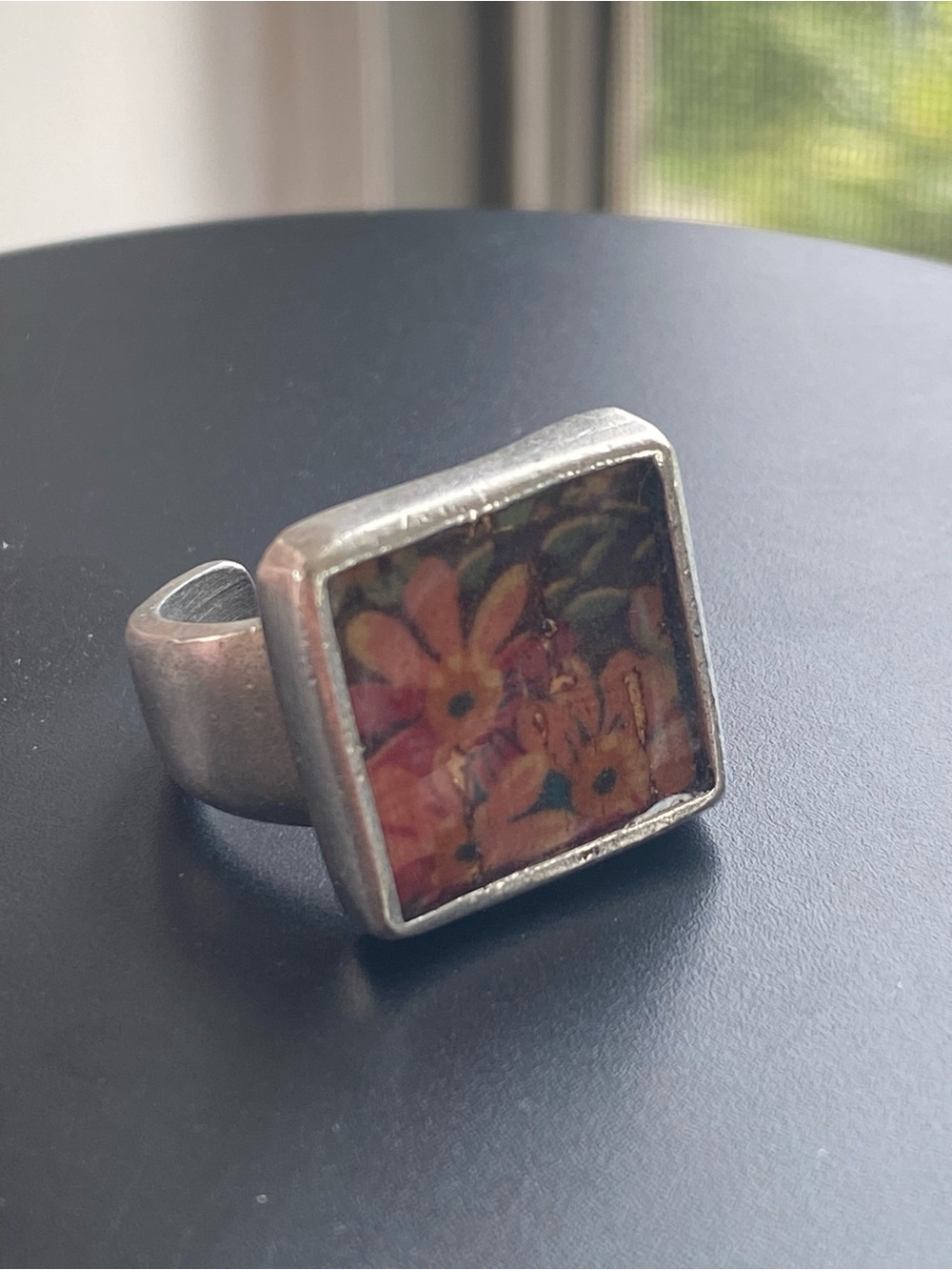 Handmade Square hand painted Floral Resin Ring size 7 - Picture 7 of 9